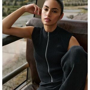 ALO Yoga Denim Knit Zip-Up Top - Black